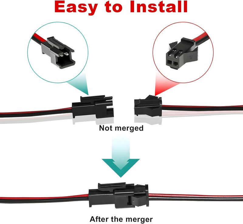 VISDOLL 30 Pairs JST SM 2 Pin Connectors 20AWG 15cm Wire Female/Male LED Connector for 5050 3528 5630 FCOB 3014 COB Single Color LED Strip Light - Image 4